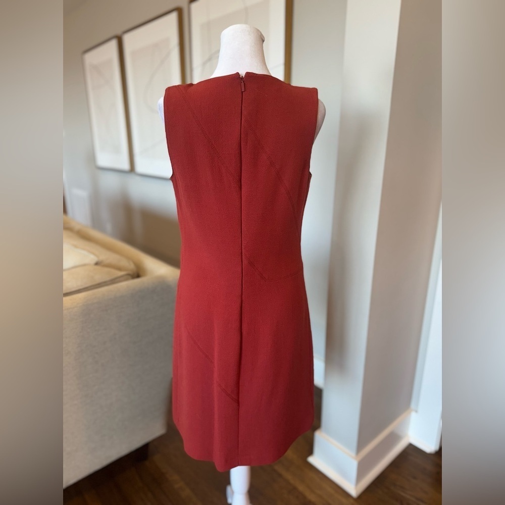 Lafayette 148 Red Midweight Wool Sheath Dress Sleeveless Architectural Seams M - Picture 9 of 15